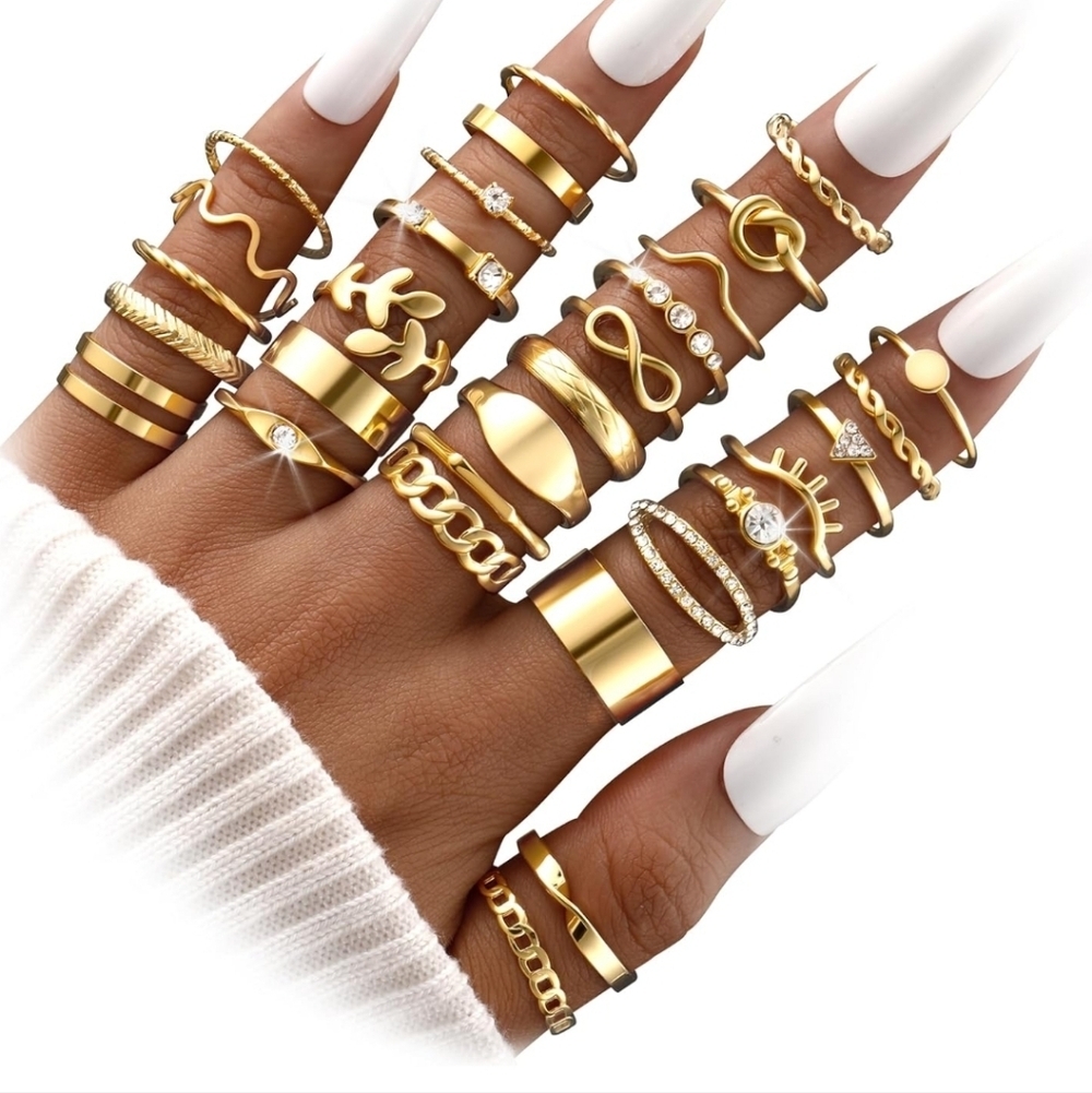 Gold Stacked Midi & Knuckle Ring Set for Women 30 Pc